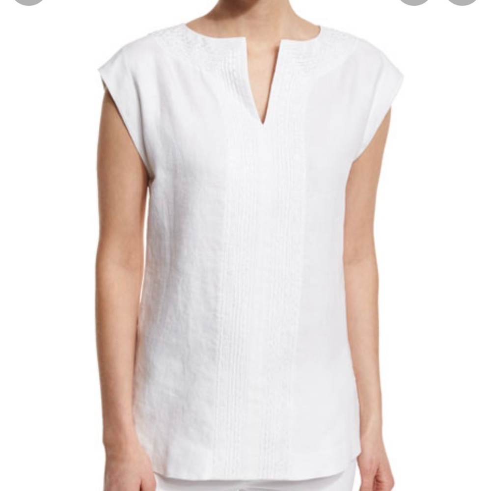 Lafayette 148 White Joany Lunen Top L